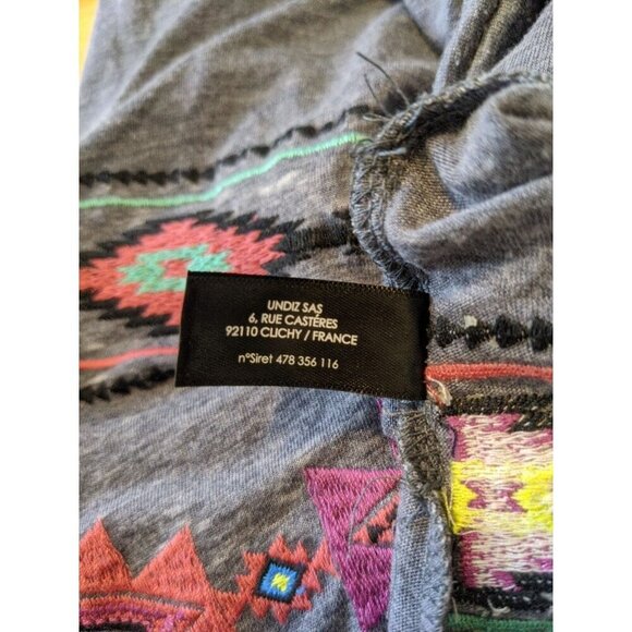 Womens Large Cropped T Shirt Top Southwest Aztec Gray Cotton Blend Boho Summer - Picture 8 of 8